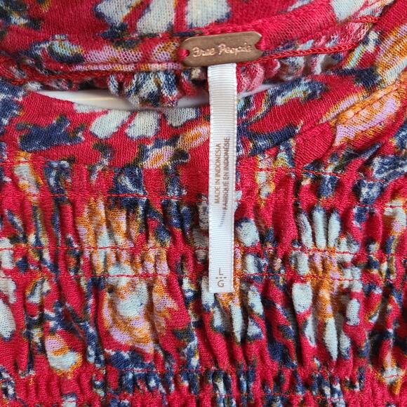 Free People Ruffles Up Shirt Women L Floral Linen Blend Crop Flutter Sleeve Boho - Picture 7 of 11